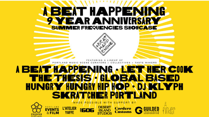 a yellow flyer for a beat happening - 9 year anniversary