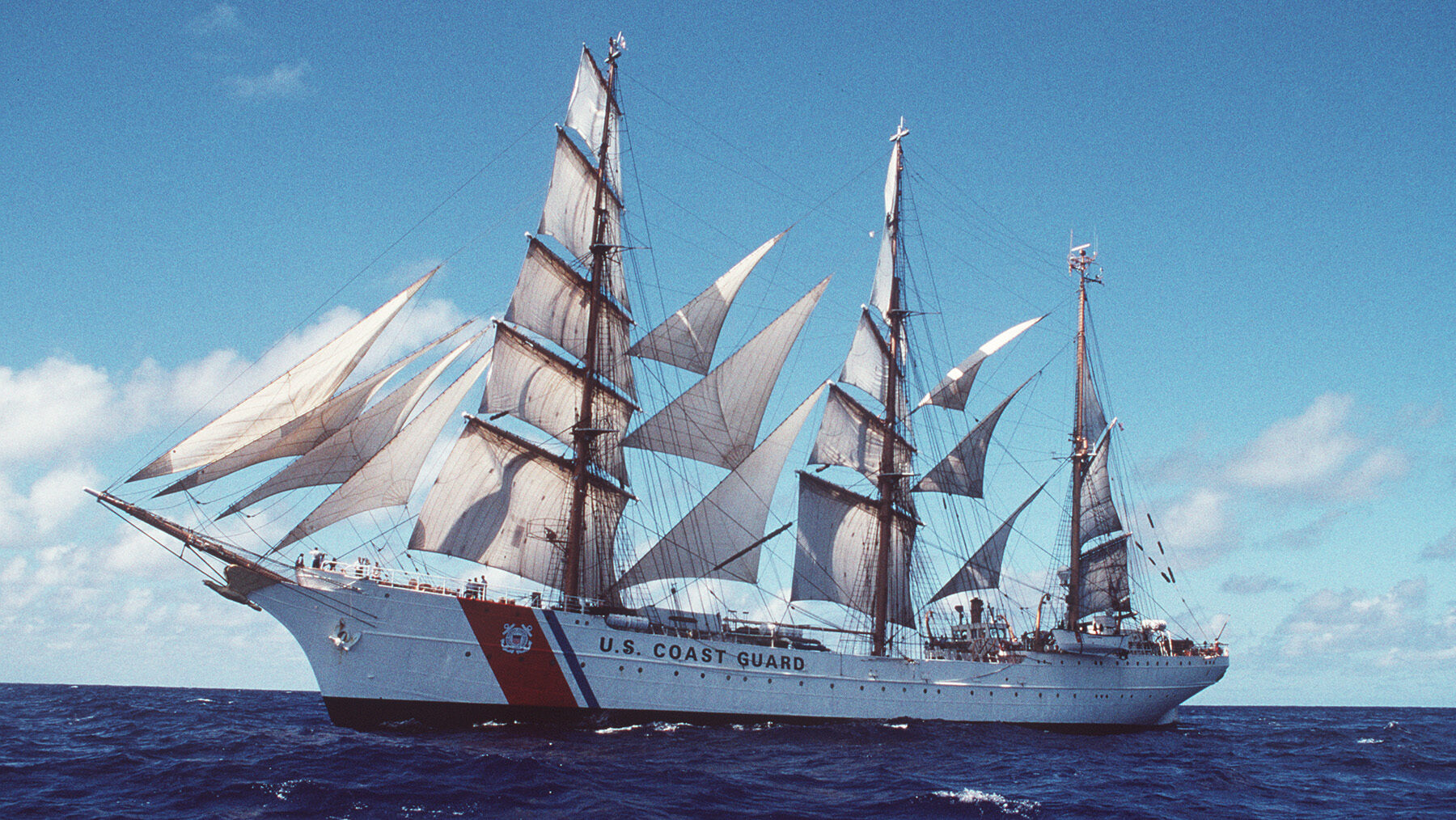 San Juan, PR (Feb. 21)--Coast Guard Cutter Eagle under full sail off the coast of Puerto Rico.